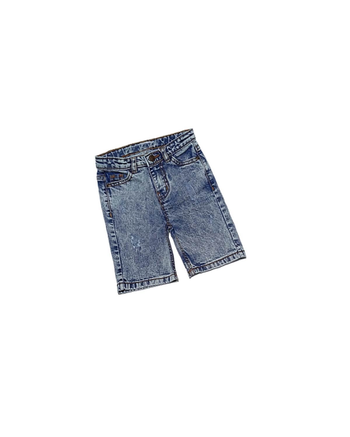 Trendy Silver Stone Wash Denim Shorts - Ice Blue