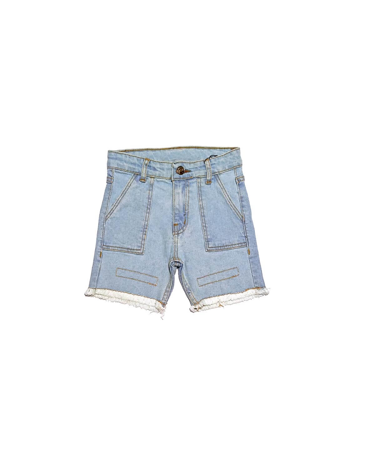 Trendy Patch Pocket Stone wash Denim Shorts – Ice Blue