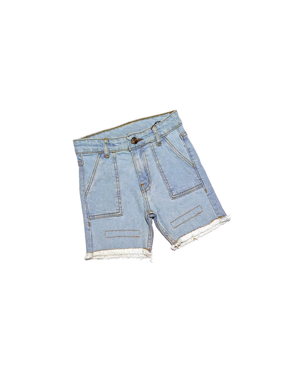 Trendy Patch Pocket Stone wash Denim Shorts – Ice Blue