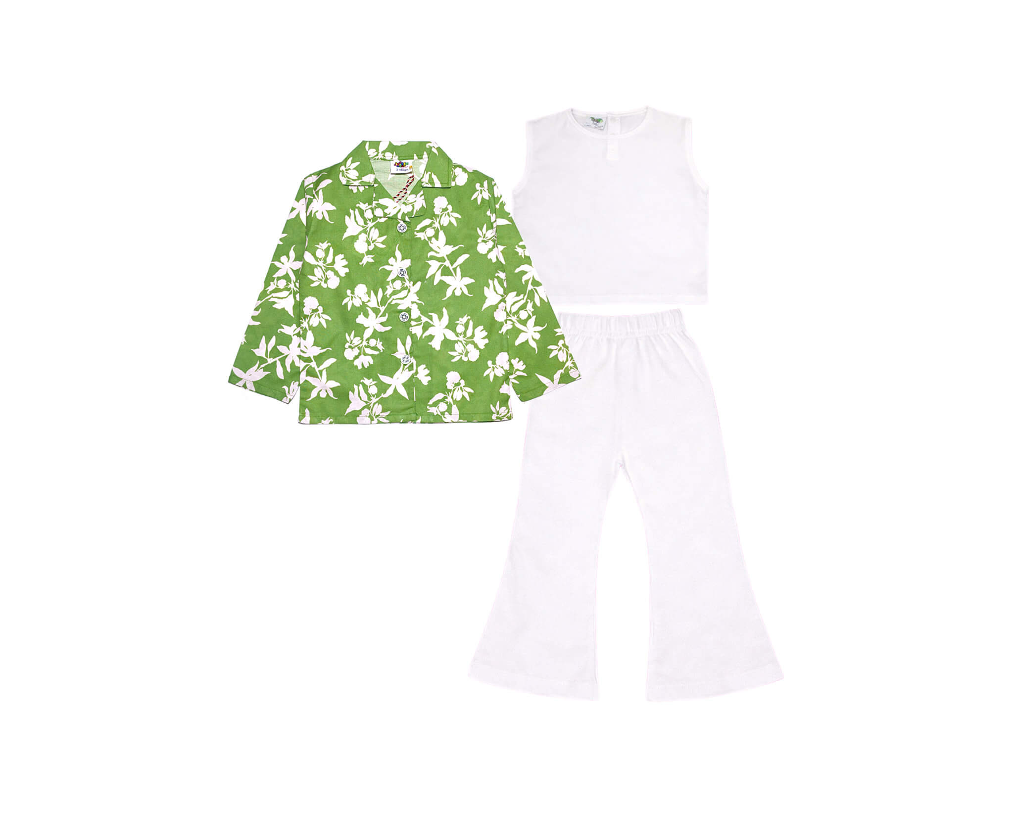 Tropical Flowers 3 pcs Suit - Green &amp; White