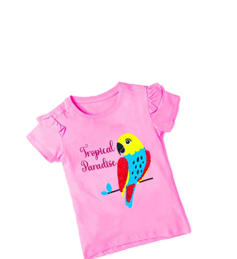 Tropical Paradise Sequence Tee Shirt - Pink