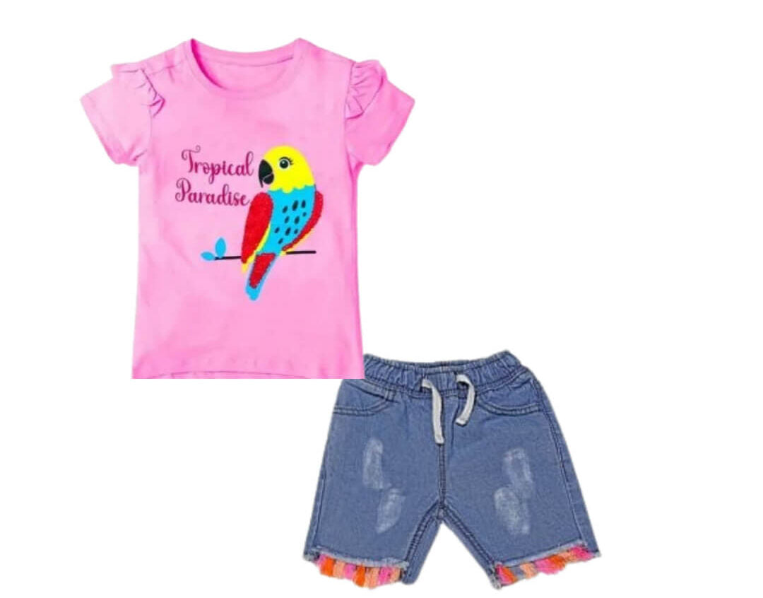 Hip Hop Party Wear Denim Short & Tropical Paradise Sequence Tee Shirt