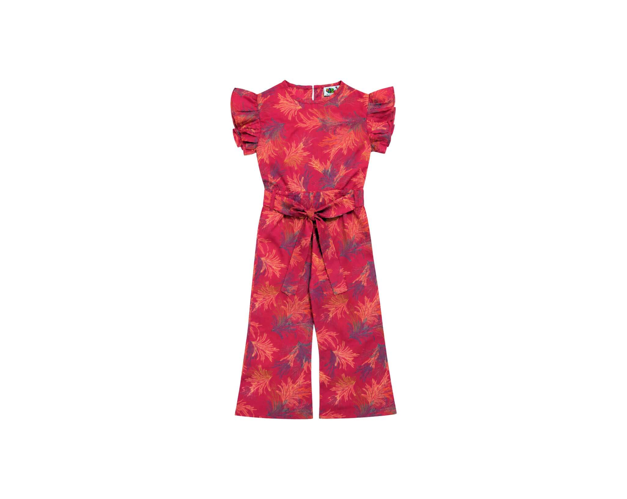 TweenfashionistaPrintedPuffSleeveJumpsuit-Red