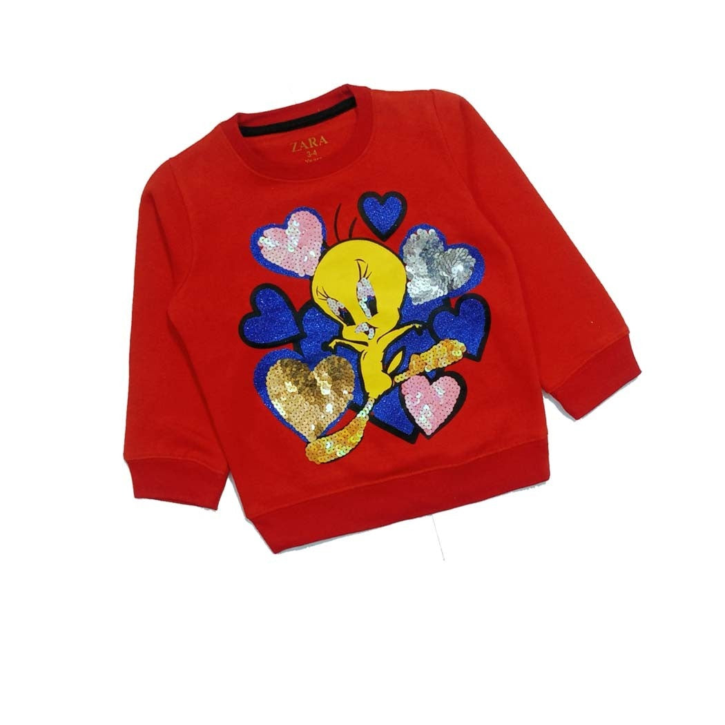 Tweety Sequence Hearts Fleece Sweatshirt - Red-1