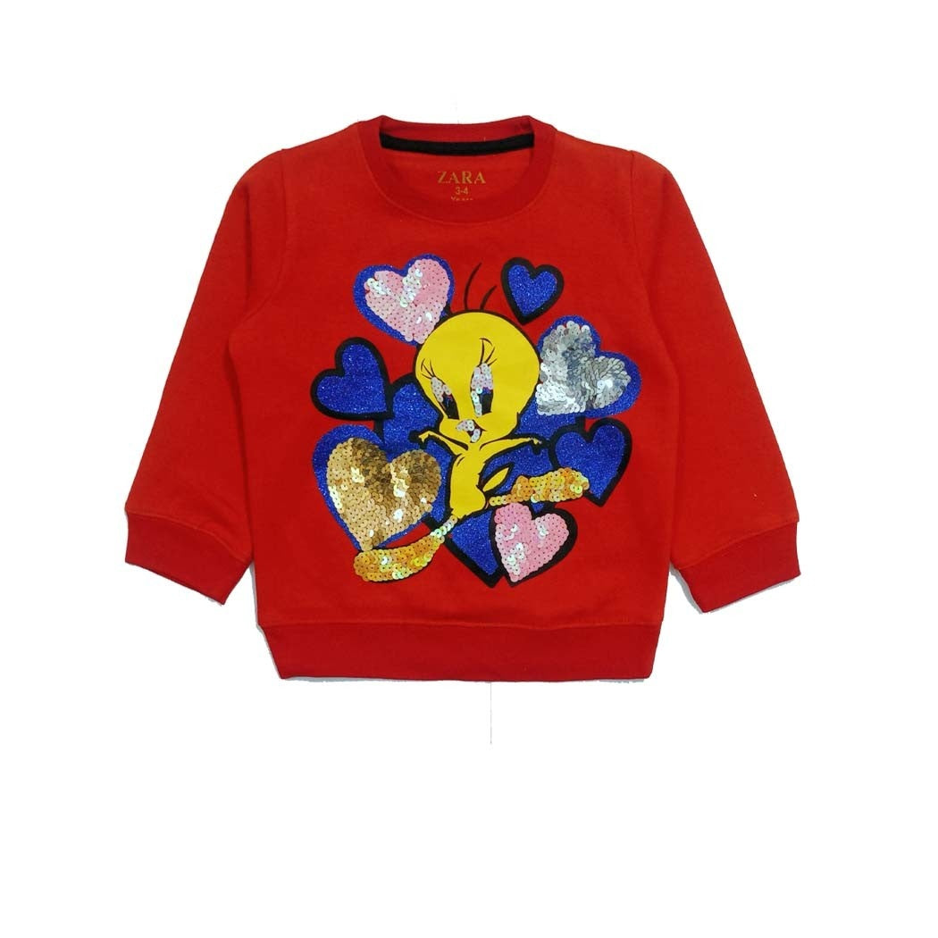 Tweety Sequence Hearts Fleece Sweatshirt - Red