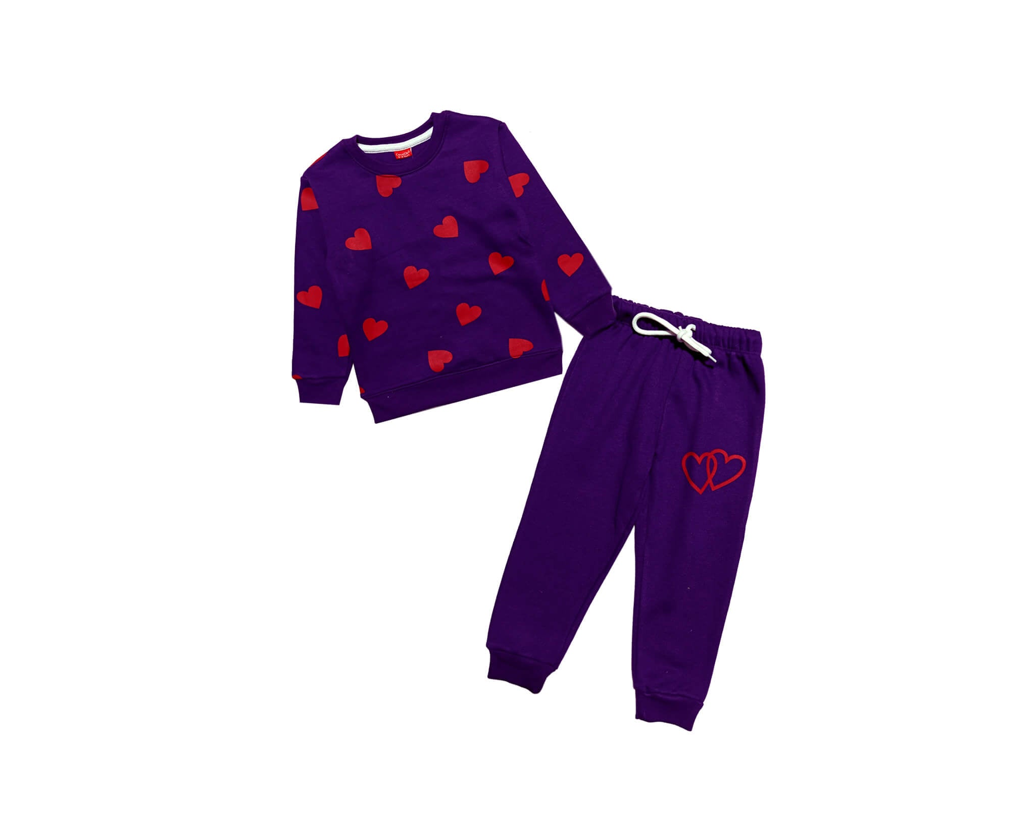 Twins Hearts Fleece Tracksuit - Purple