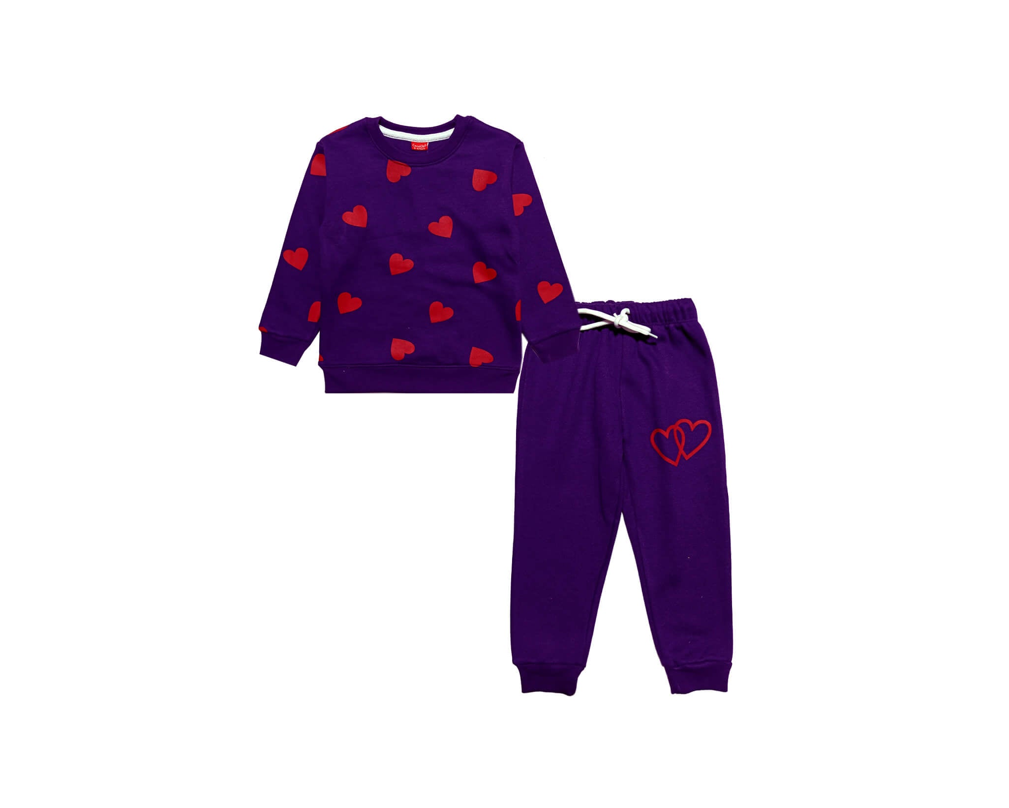 Twins Hearts Fleece Tracksuit - Purple