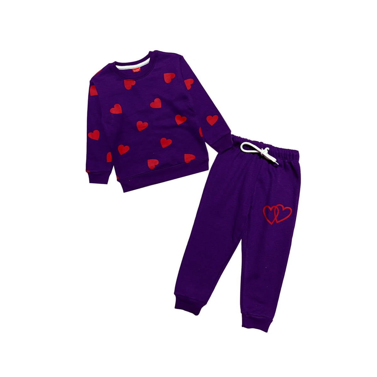 Twins Hearts Fleece Tracksuit - Purple