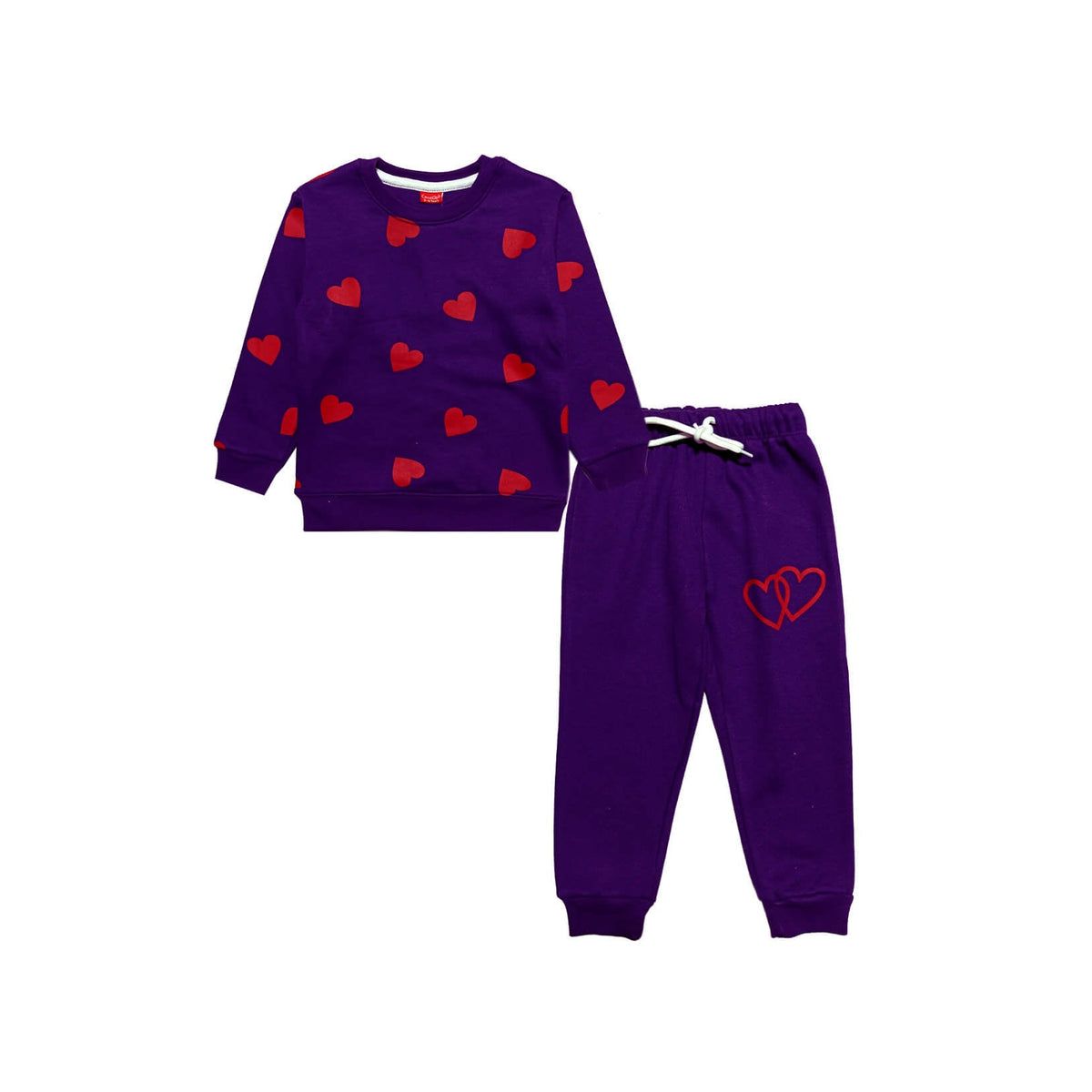 Twins Hearts Fleece Tracksuit - Purple