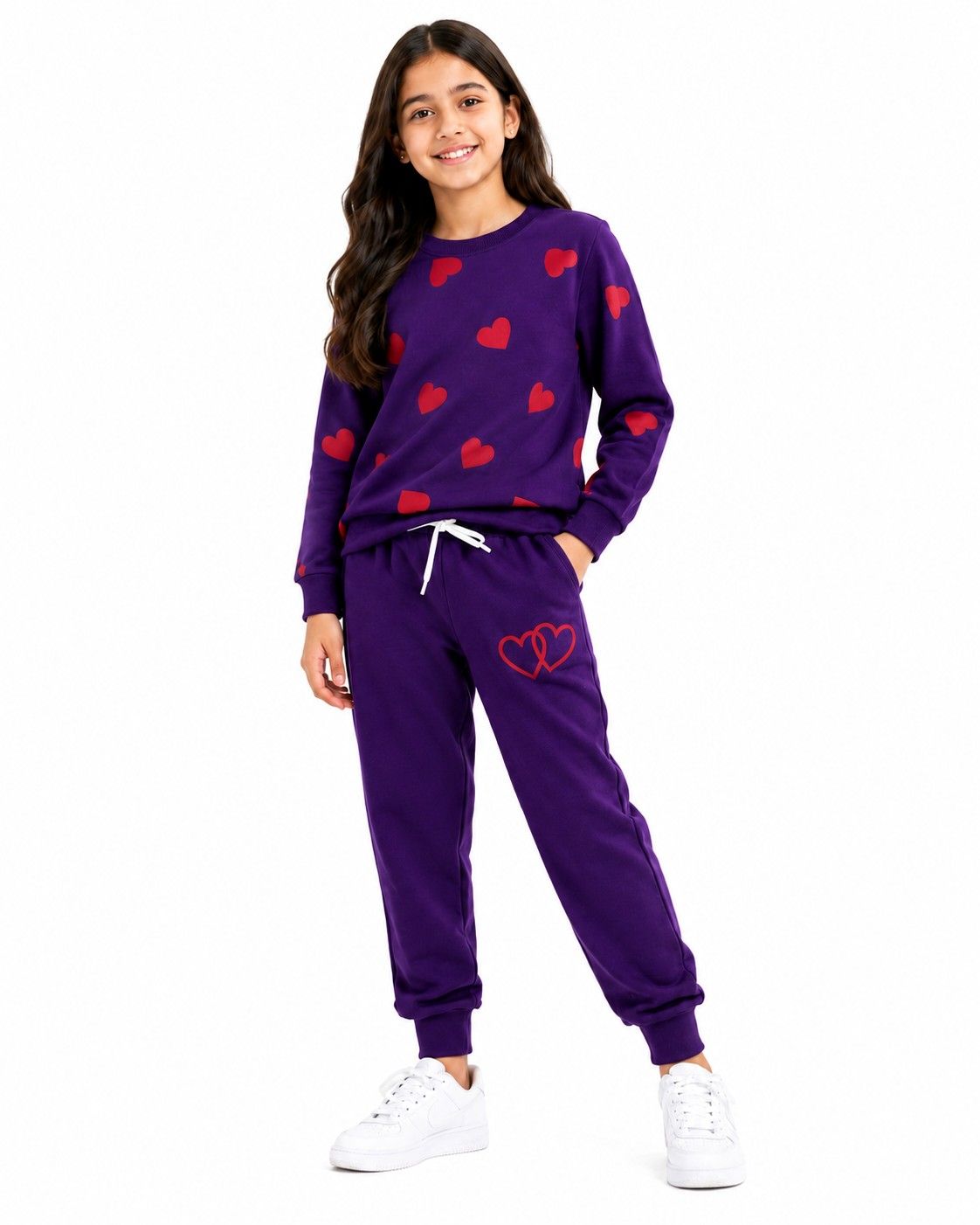 Twins Hearts Fleece Tracksuit - Purple