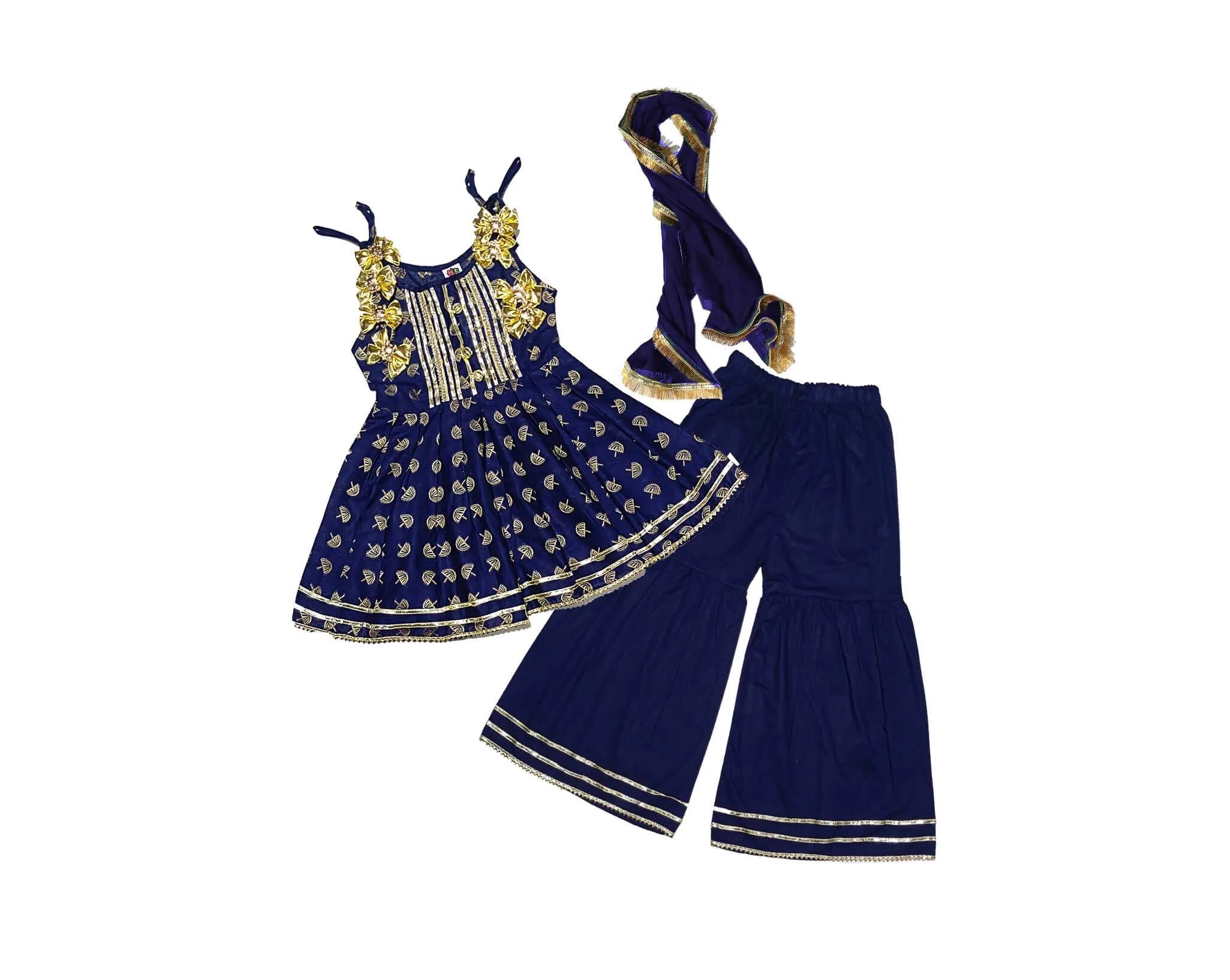 Umbrella Festive Fancy Brochia Lawn Frock & Gharrara - Navy Blue