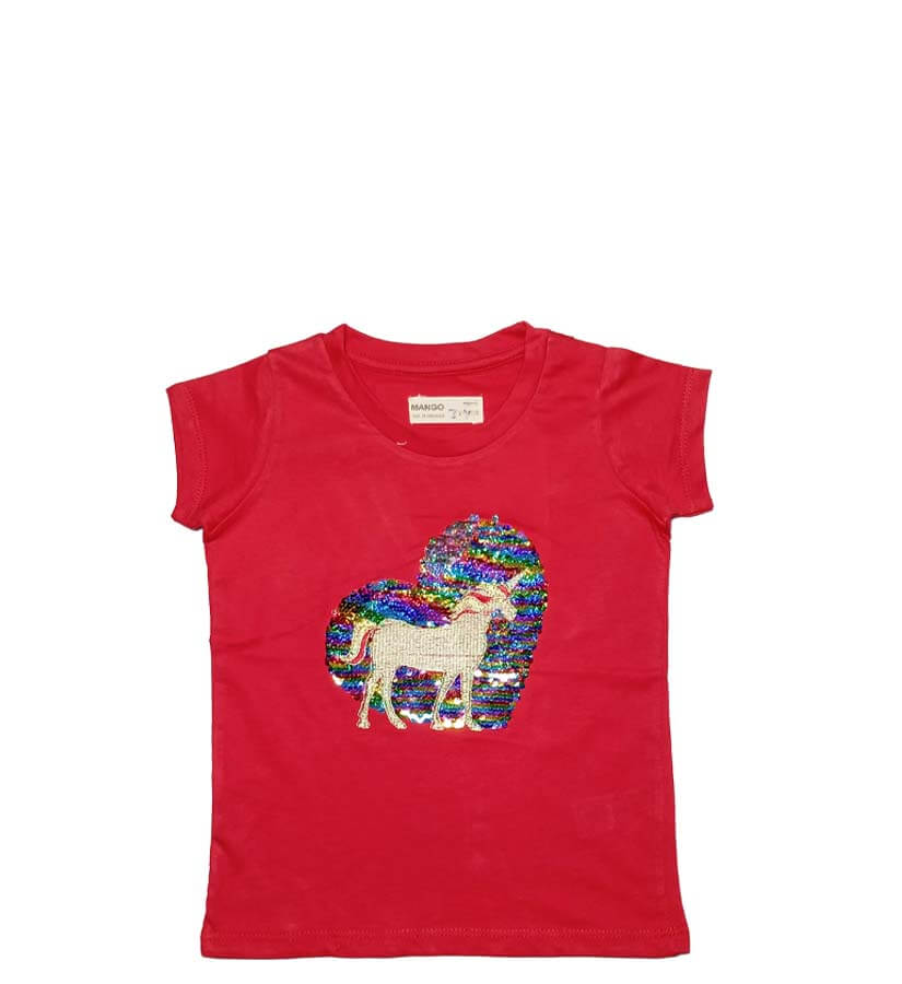 Unicorn In Sequence Heart Tee Shirt - Red