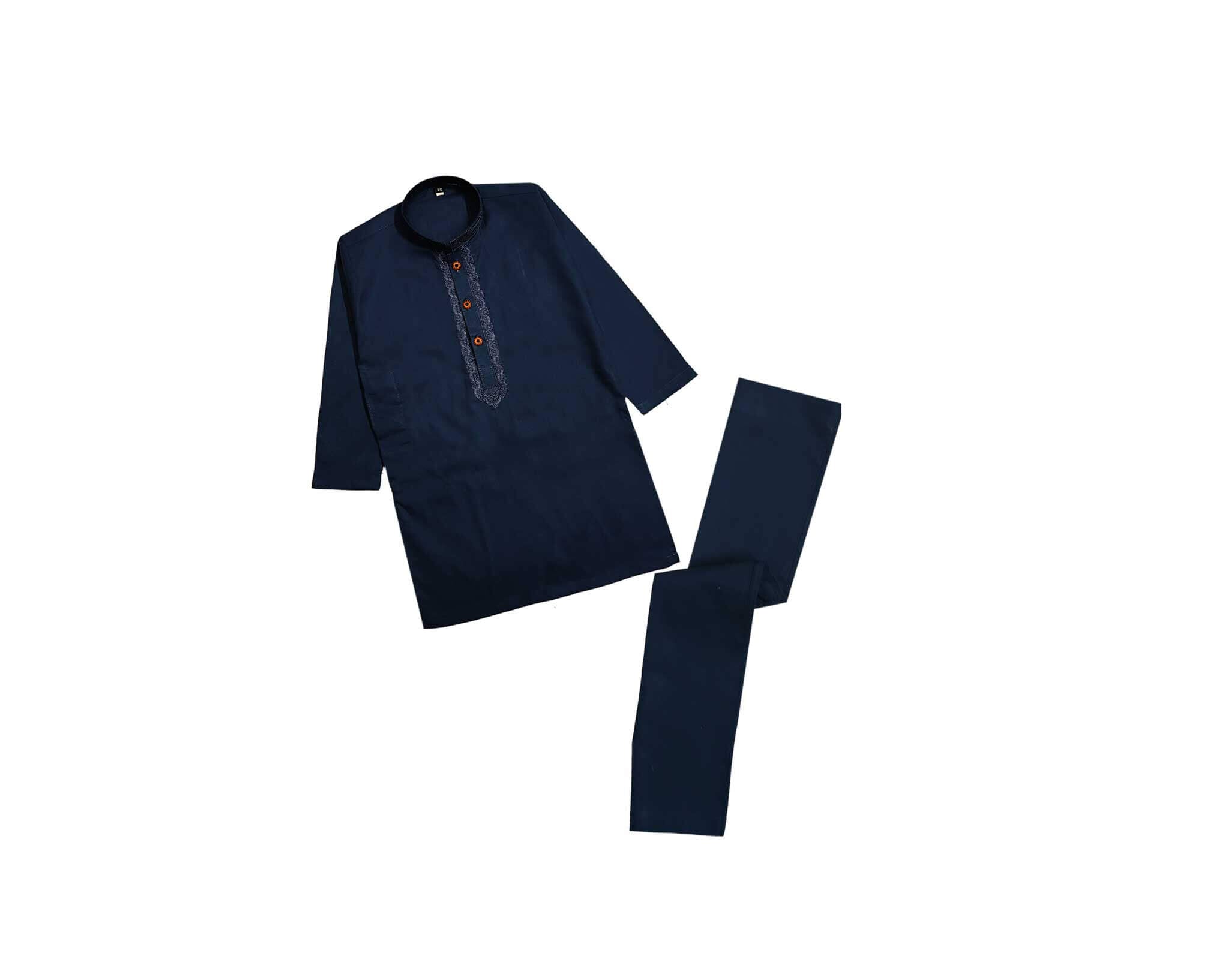 Unique Embroidered Cotton Kurta &amp; Trouser Set – Navy Blue