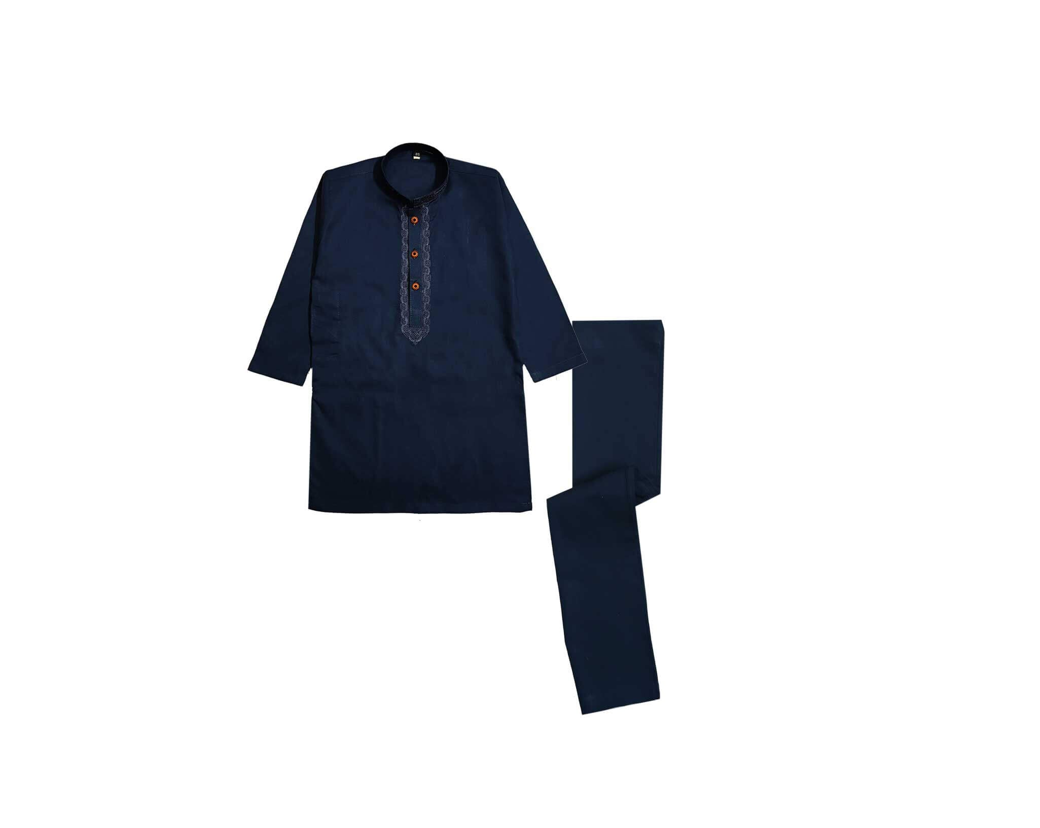 Unique Embroidered Cotton Kurta &amp; Trouser Set – Navy Blue