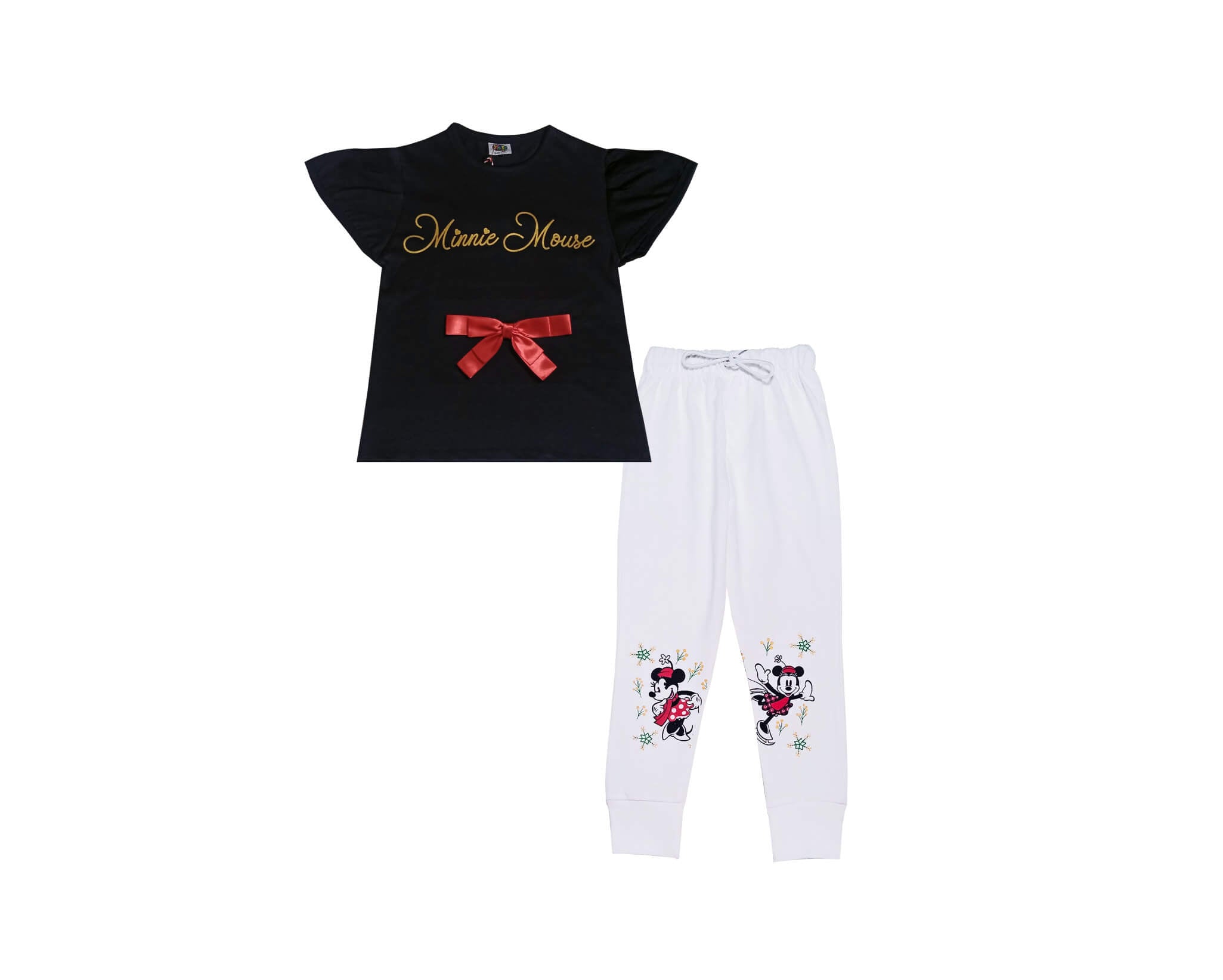 Red Bow Knot Minnie Mouse Tee &amp; Trouser - Black &amp; White