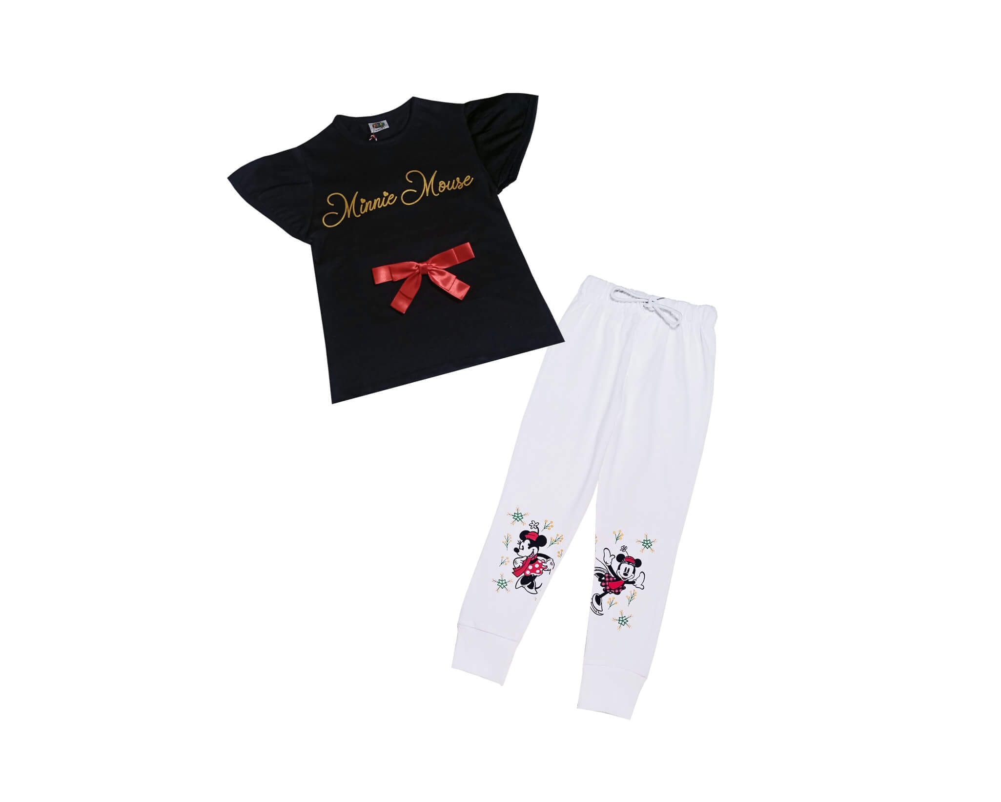 Red Bow Knot Minnie Mouse Tee &amp; Trouser - Black &amp; White