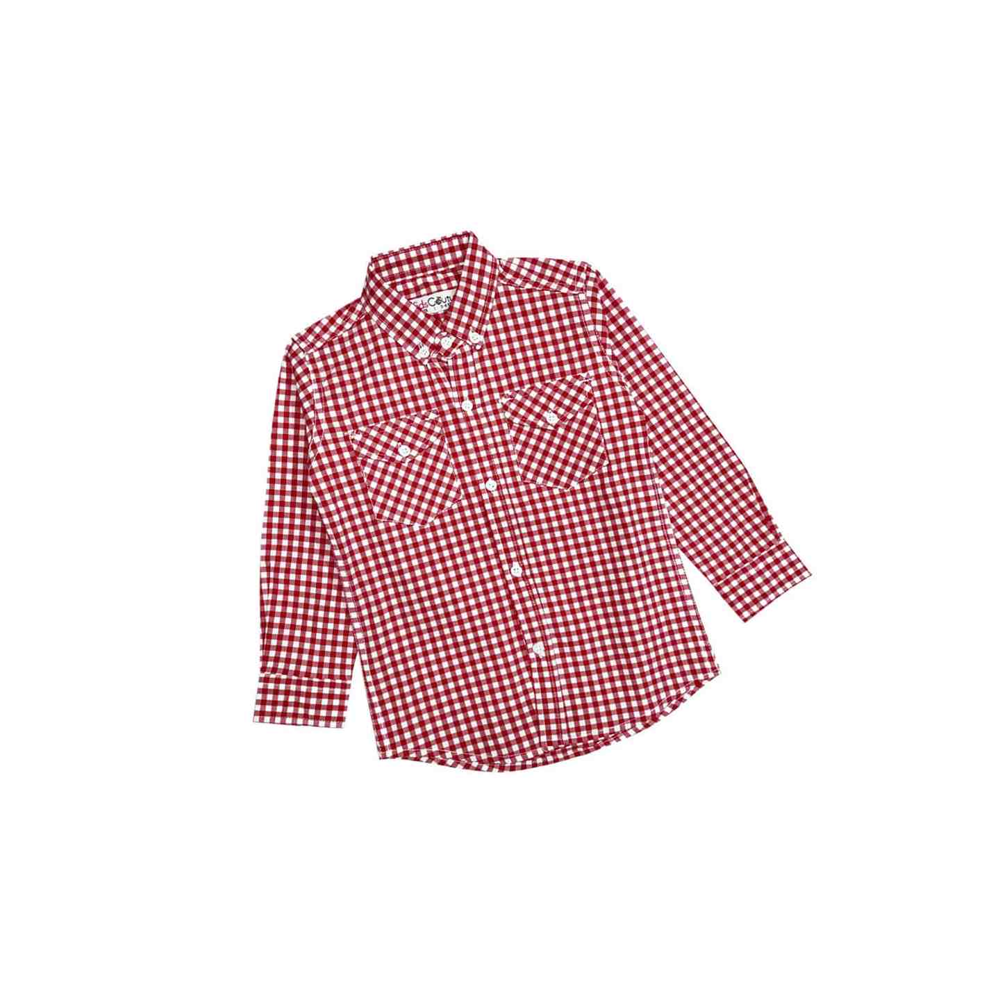 Urban Mini Check Double Pocket Casual Shirt-Red-1