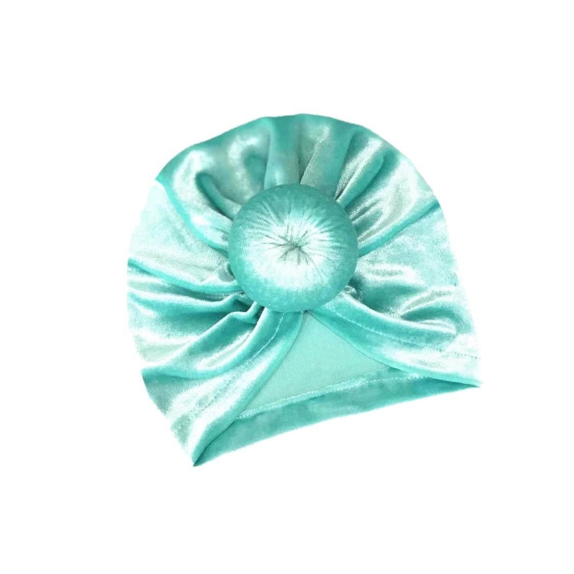 Velvet Knot Head Baby Girls Turban Cap - Mint Green