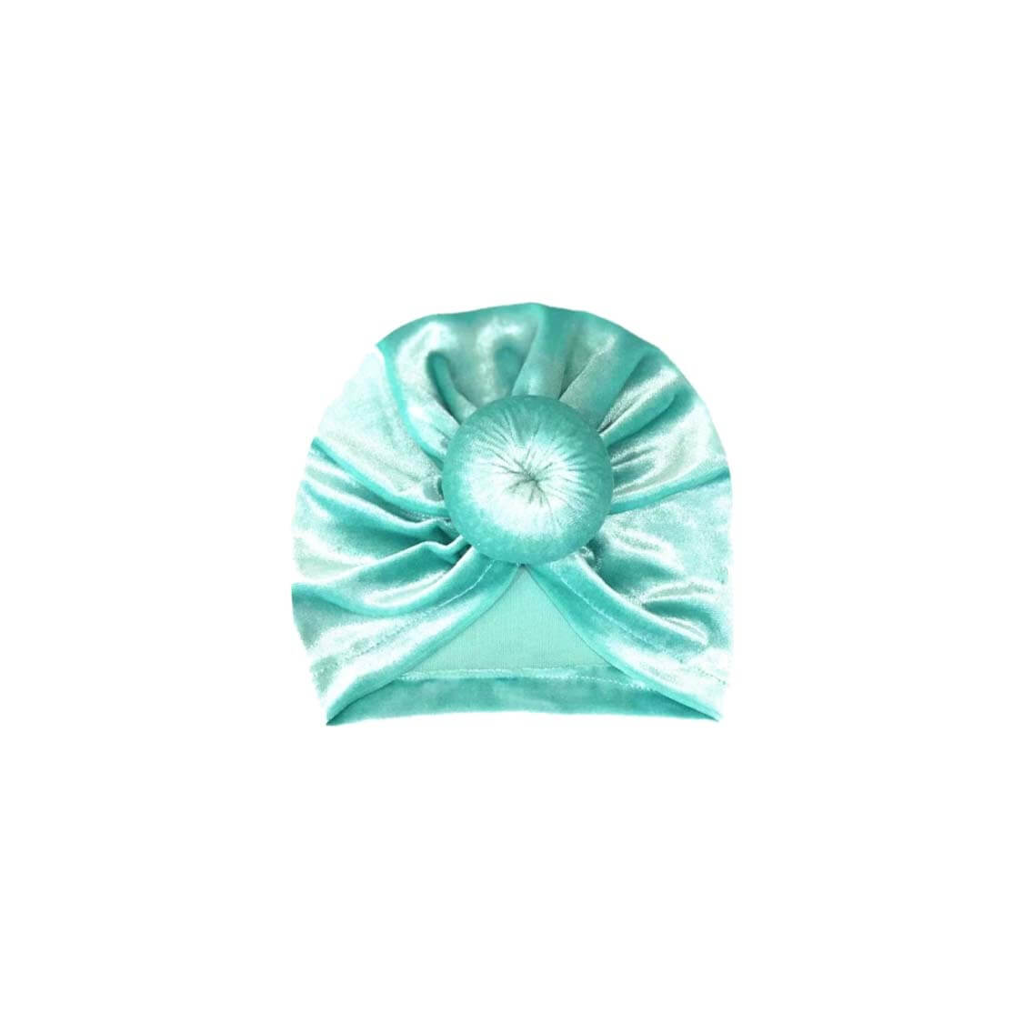 Velvet Knot Head Baby Girls Turban Cap - Mint Green