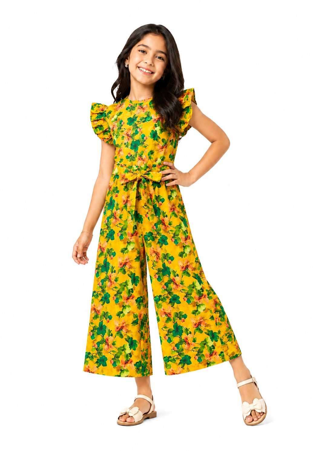 Vibrant Garden Green Flowers jumpsuit - Yellow