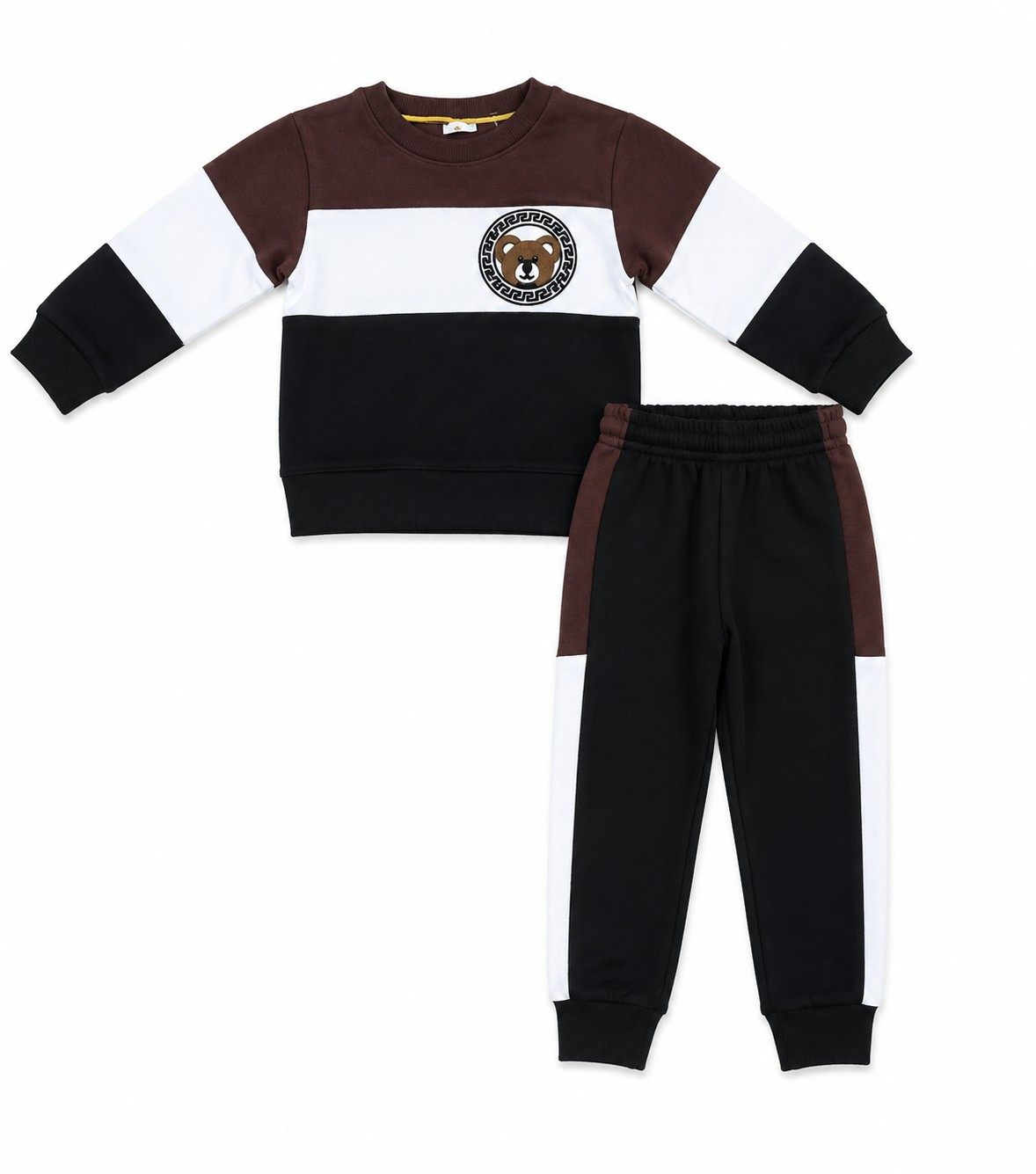 Vr Cute Bear Fleece Tracksuit - Brwon White & Black