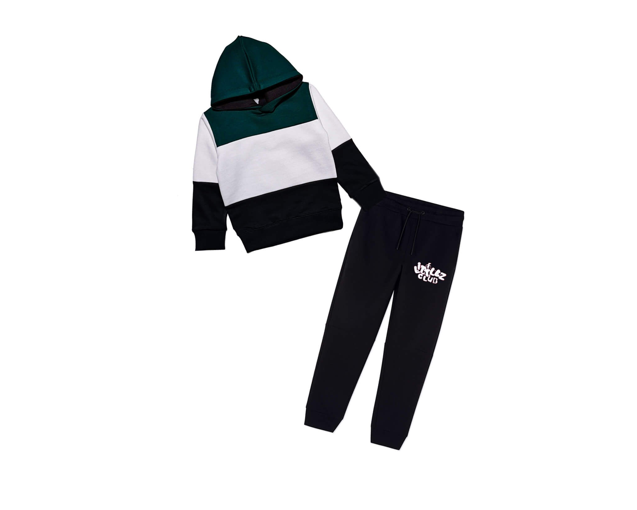 Warm with Littlez Club Pennal Hoodie Tracksuit -Green White Black