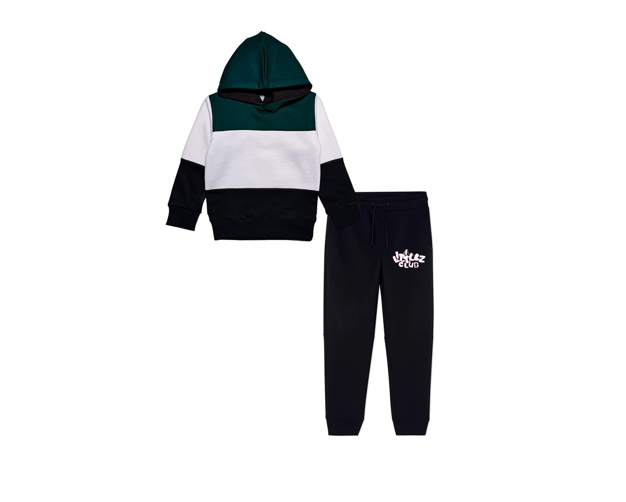 Warm with Littlez Club Pennal Hoodie Tracksuit -Green White Black