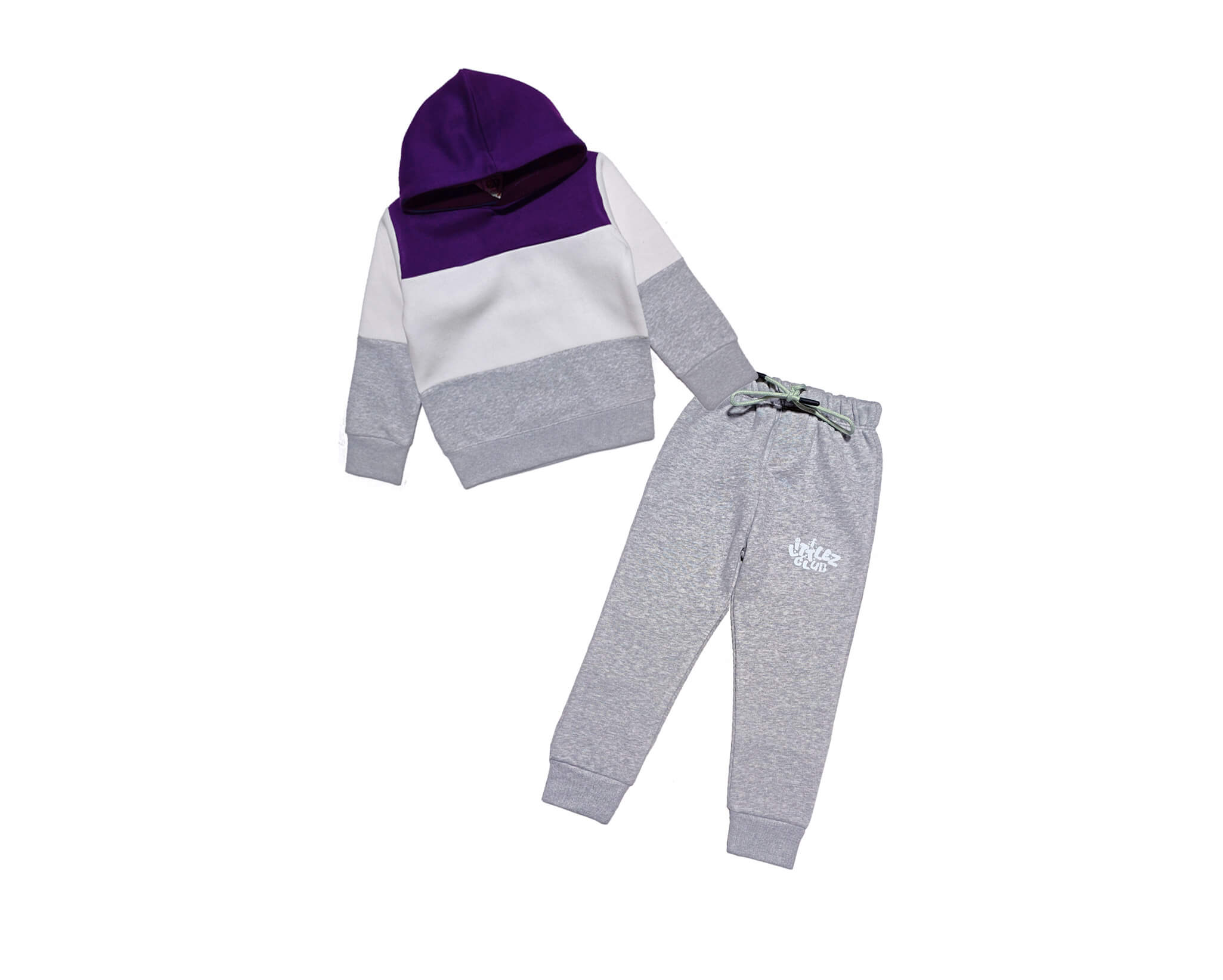 Warm with Littlez Club Pennal Hoodie Tracksuit -Purple White Grey