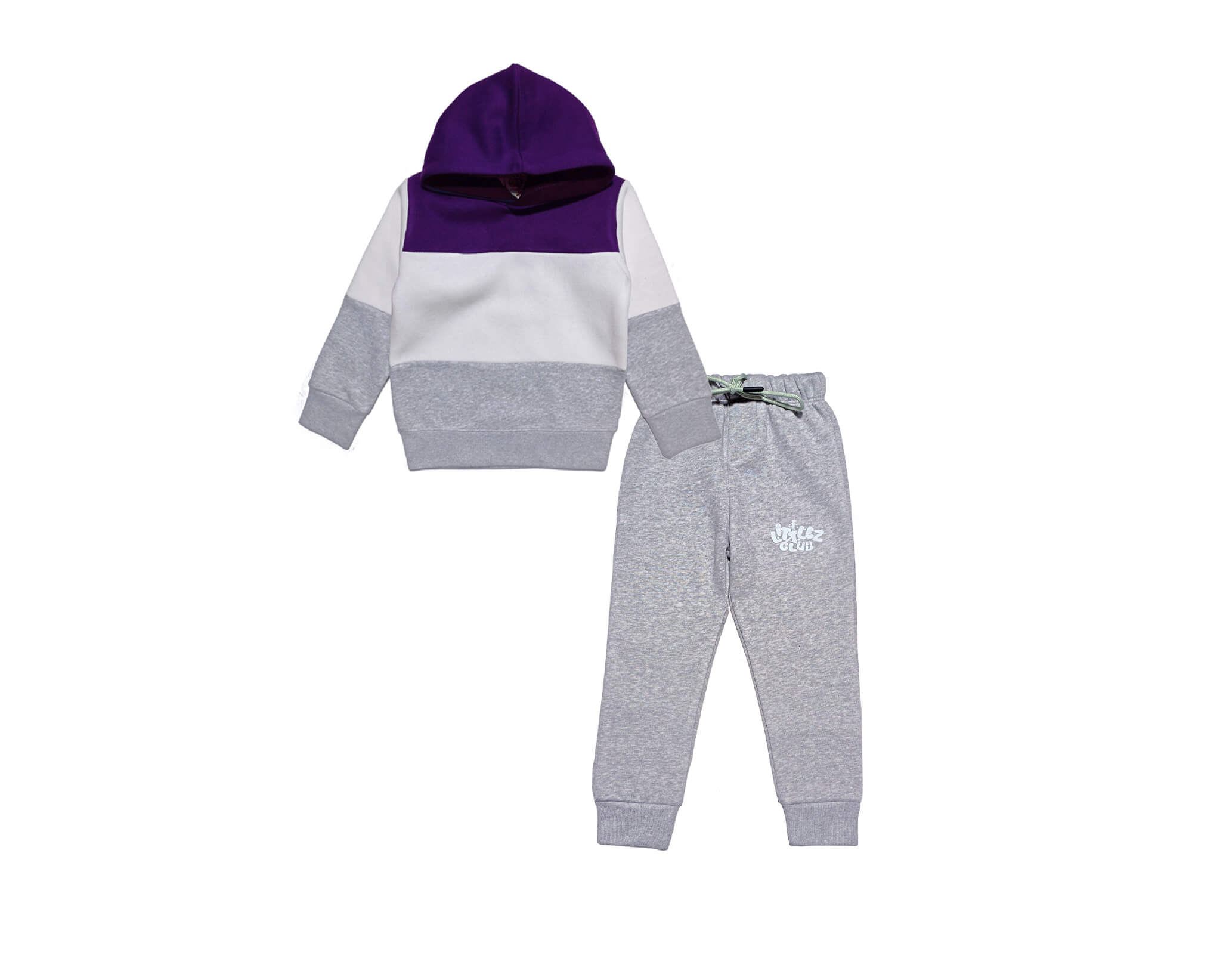Warm with Littlez Club Pennal Hoodie Tracksuit -Purple White Grey