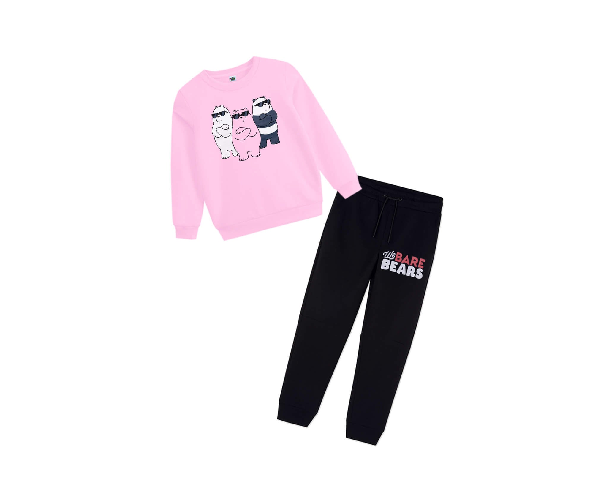 We Bare Bears Fleece Tracksuit -Baby Pink &amp; Black