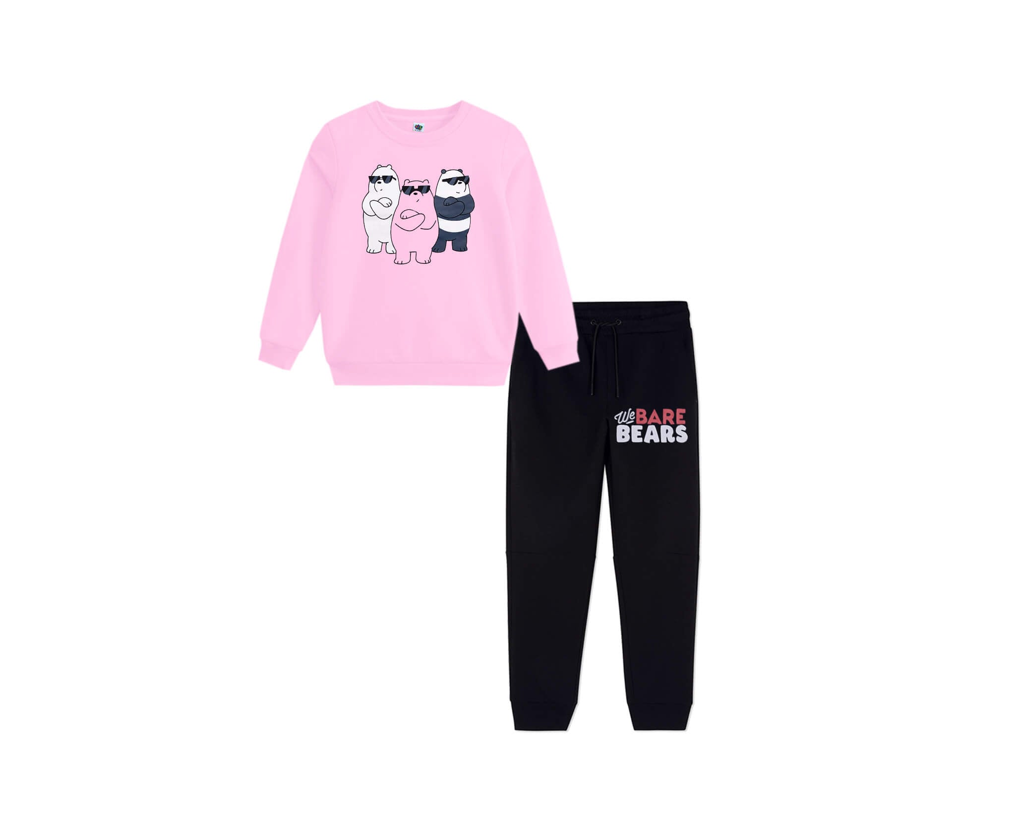 We Bare Bears Fleece Tracksuit -Baby Pink & Black