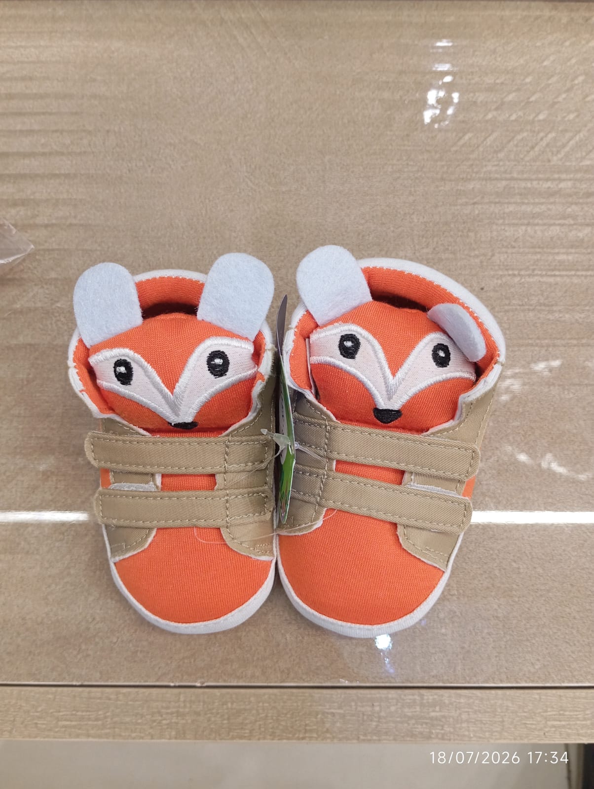 Orange Fox Velcro Baby Sneakers