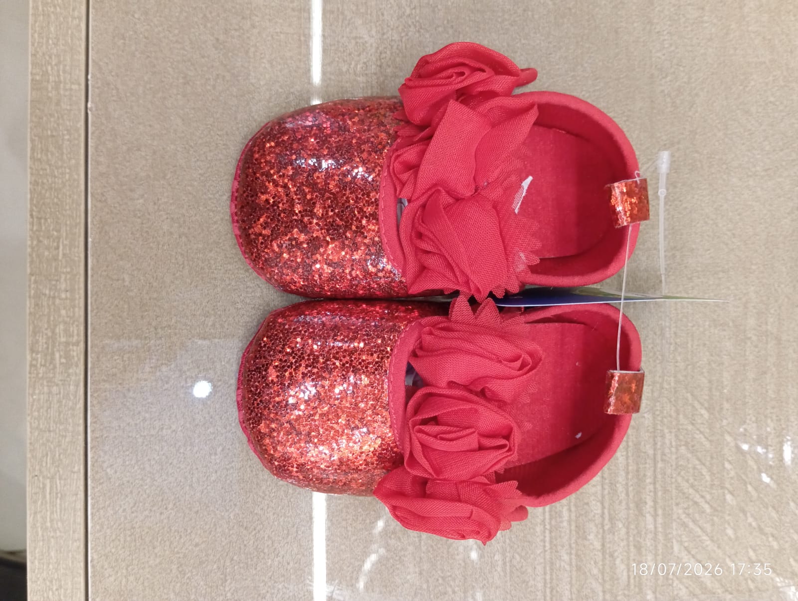 Red Glitter Rose Baby Shoes