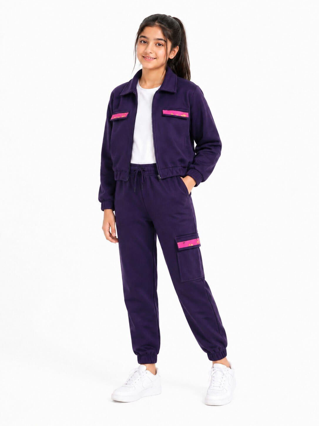 Stylish Coat with Inner & Flap Pocket Trouser - Purpal & White