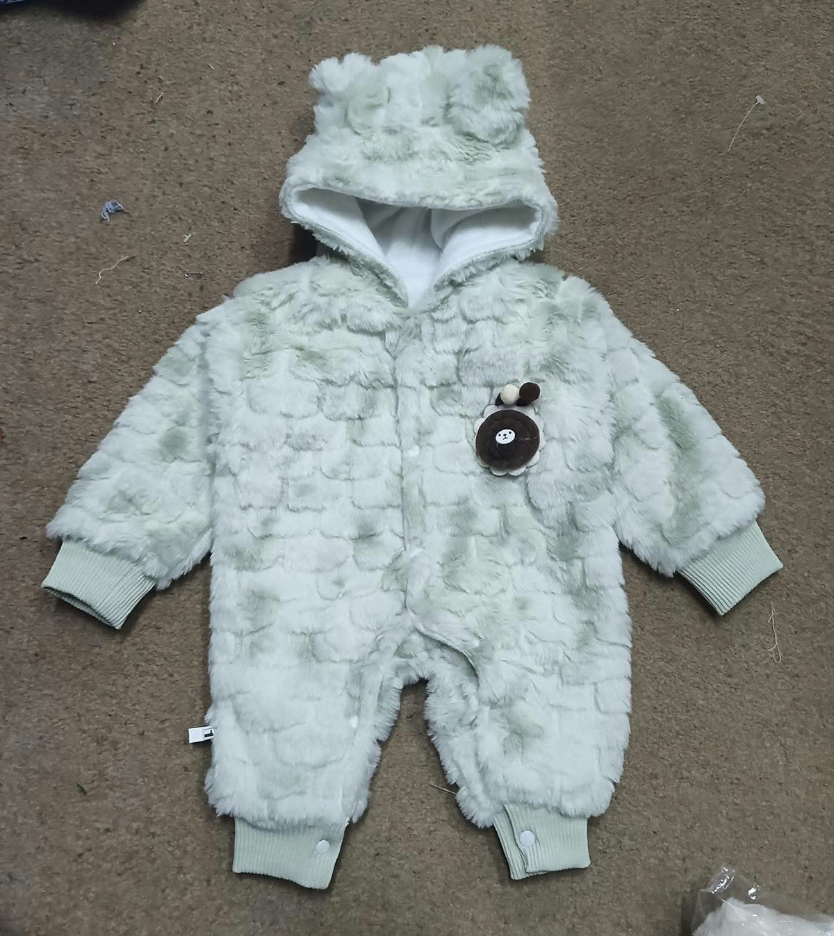 Baby Mint Ear Plush Fluffy Fur Fleece Hooded Romper