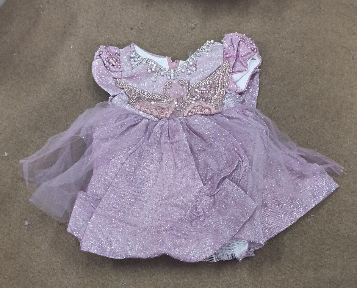 Girls Elegant Shimmering Lilac Pearl Neckline Party Dress - Tee Pink