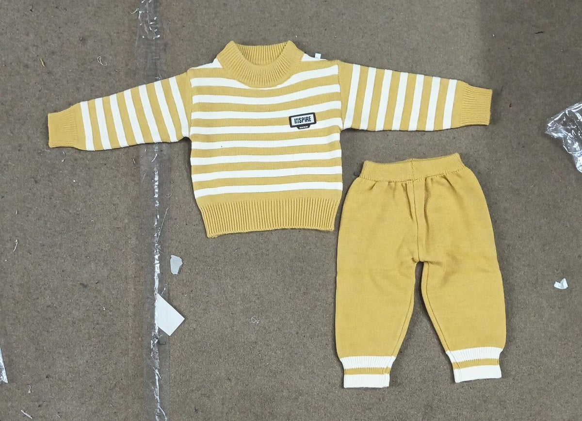 Yellow & White Striped Knit Sweater & Trouser Set