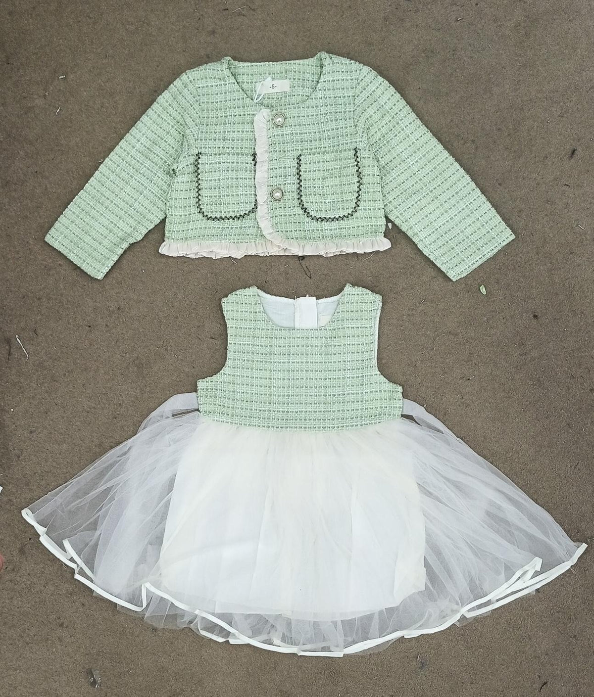 Baby Mint Green & Net Skirt Dress Set - Mint Green & White