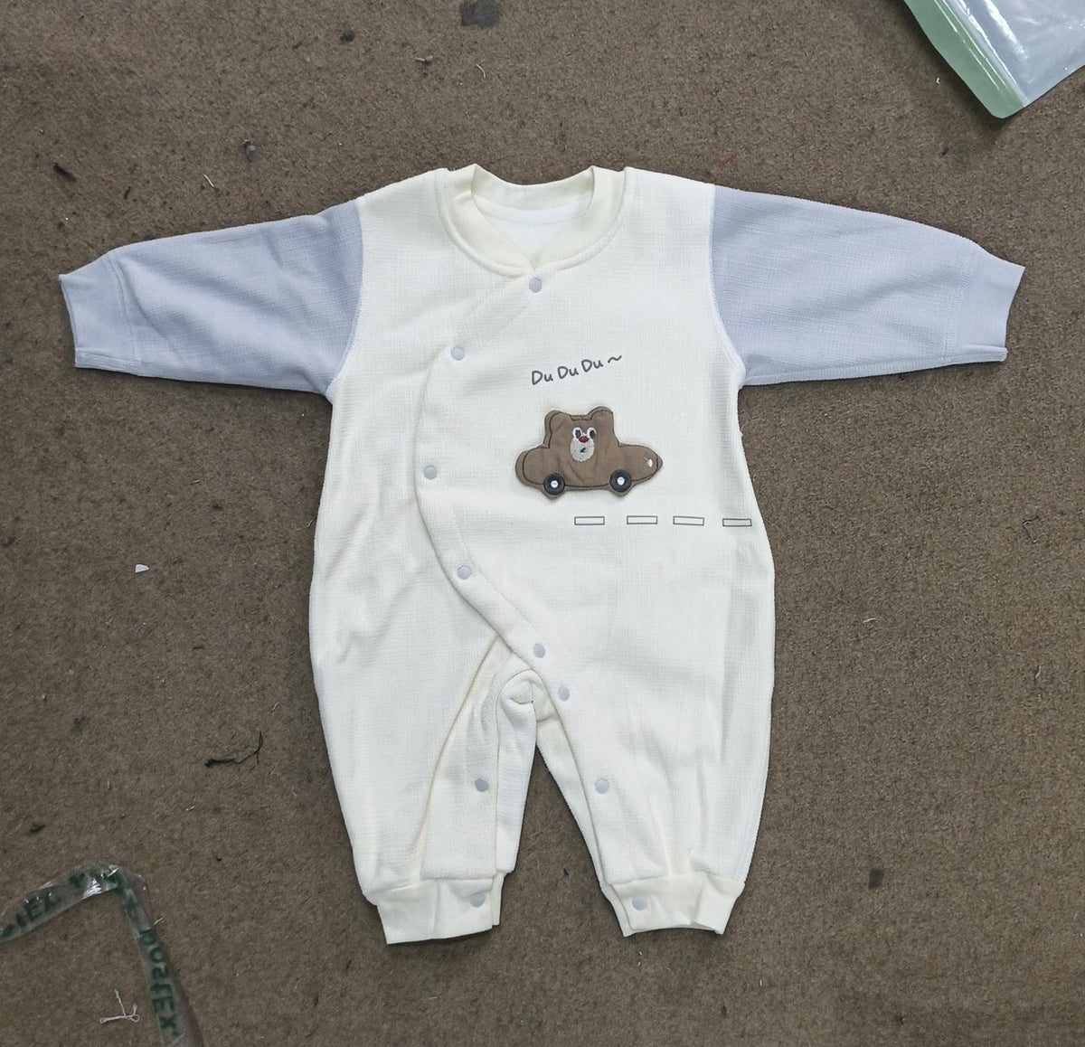 DU DU Baby Classic Button Bear Car Romper - Off-White