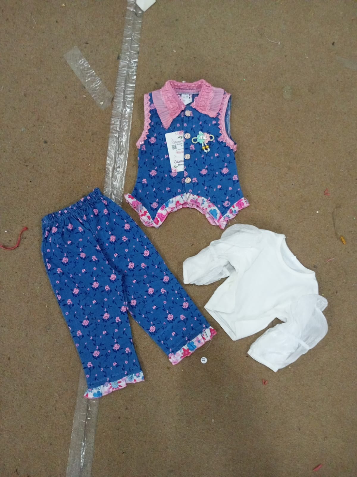 Rosy Bloom Floral Vest & Trouser Set - Royal Blue