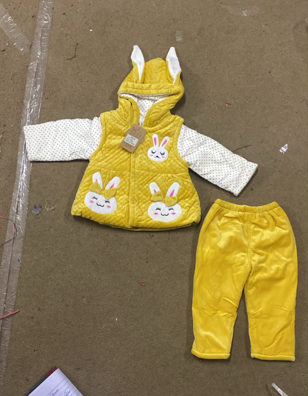 Bunny Ear Fleece Bow Hoodie Ensemble-Yellow