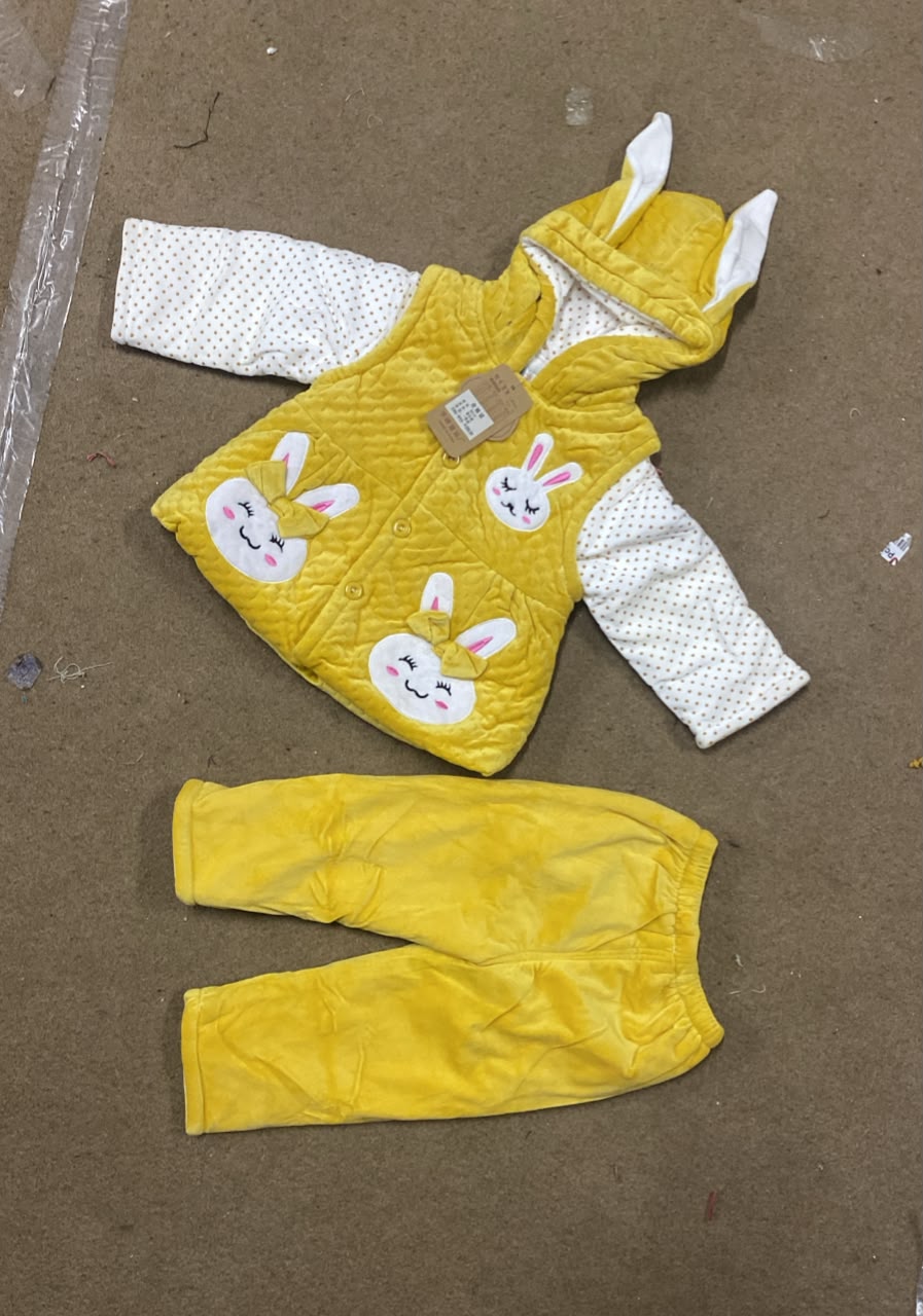 Bunny Ear Fleece Bow Hoodie Ensemble-Yellow