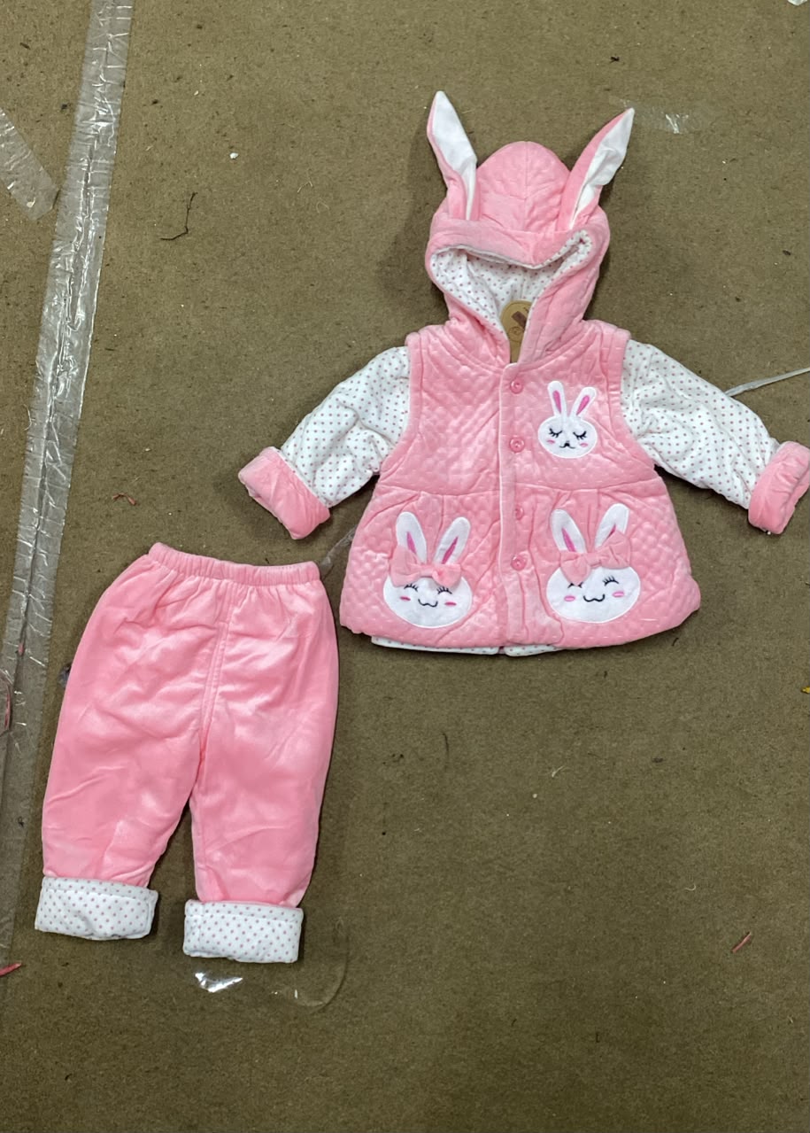 Bunny Fleece Bow Hoodie Ensemble-Pink