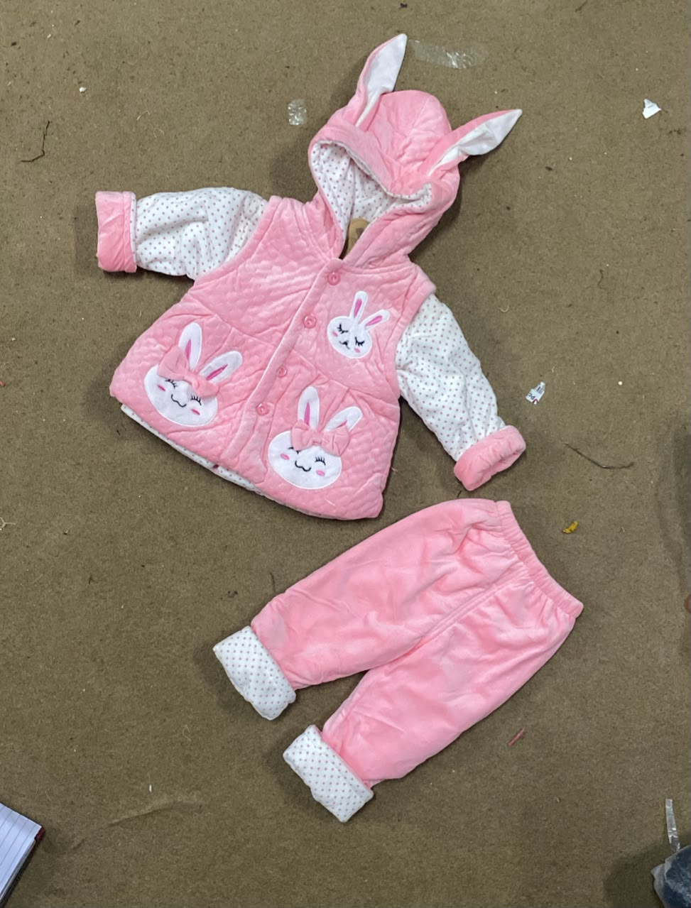 Bunny Fleece Bow Hoodie Ensemble-Pink