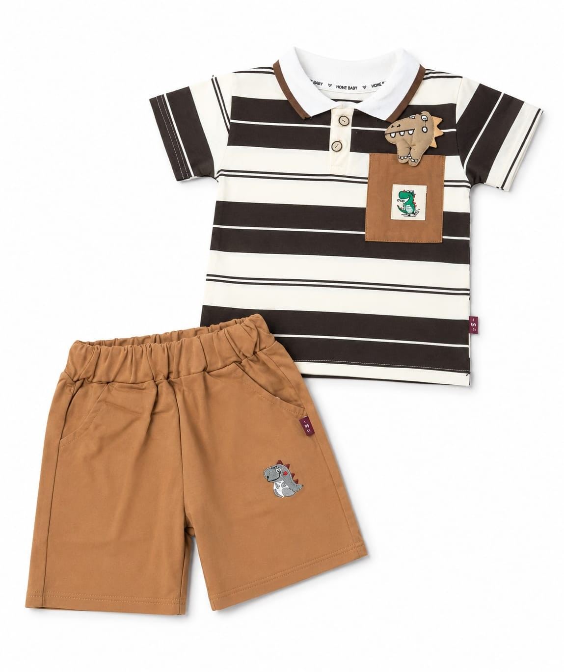 Little Dino Pocket Polo Shirt With Dino Short