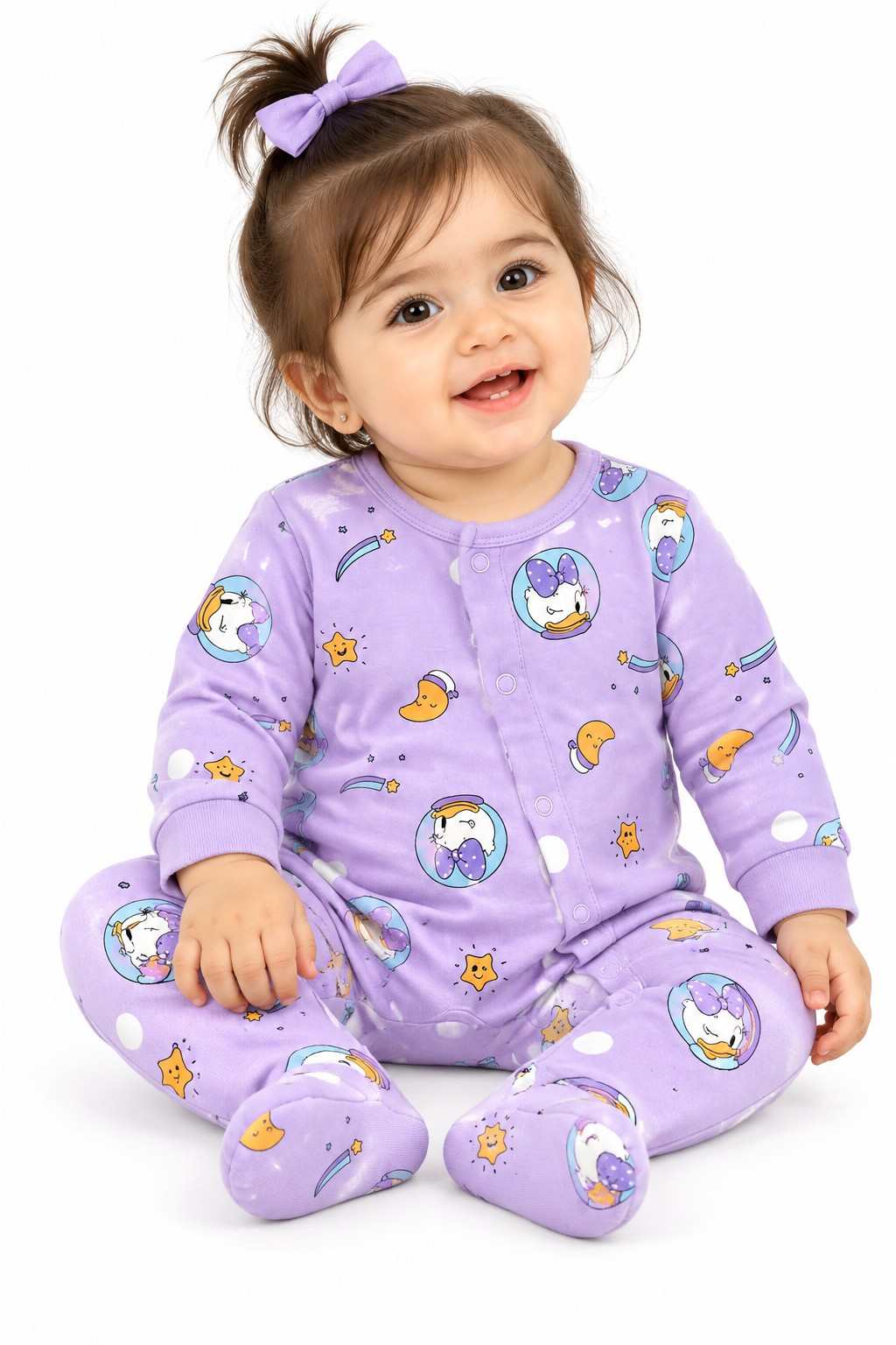 Baby Lavender Daisy Duck Footed Romper - Purple