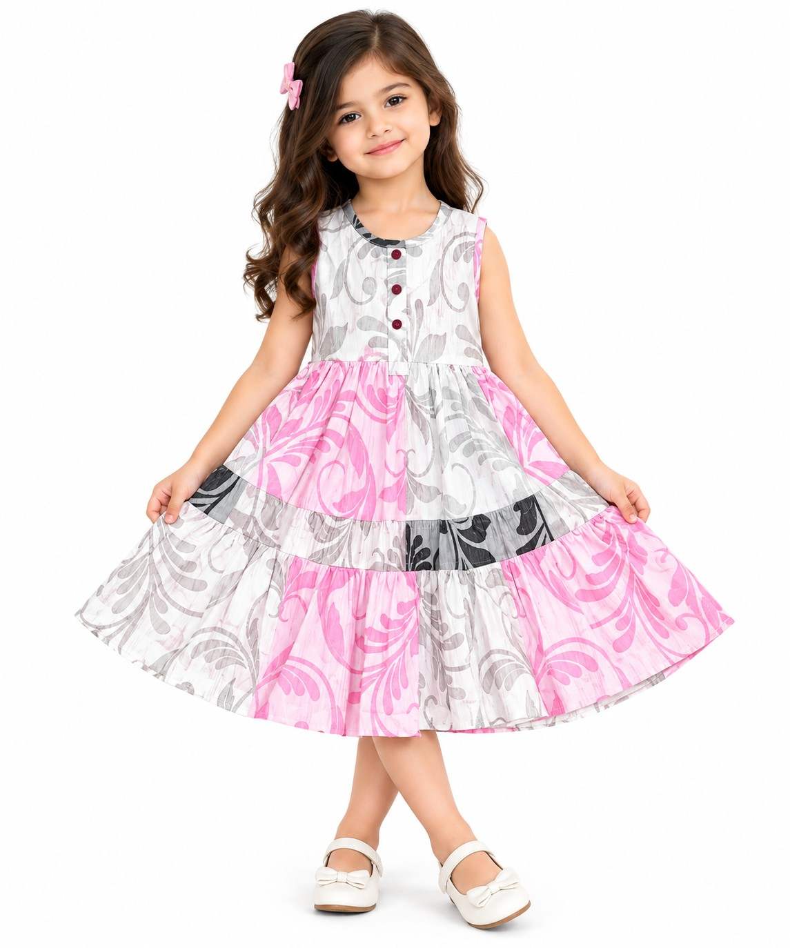 Florals Print Penals Cotton Frock - White