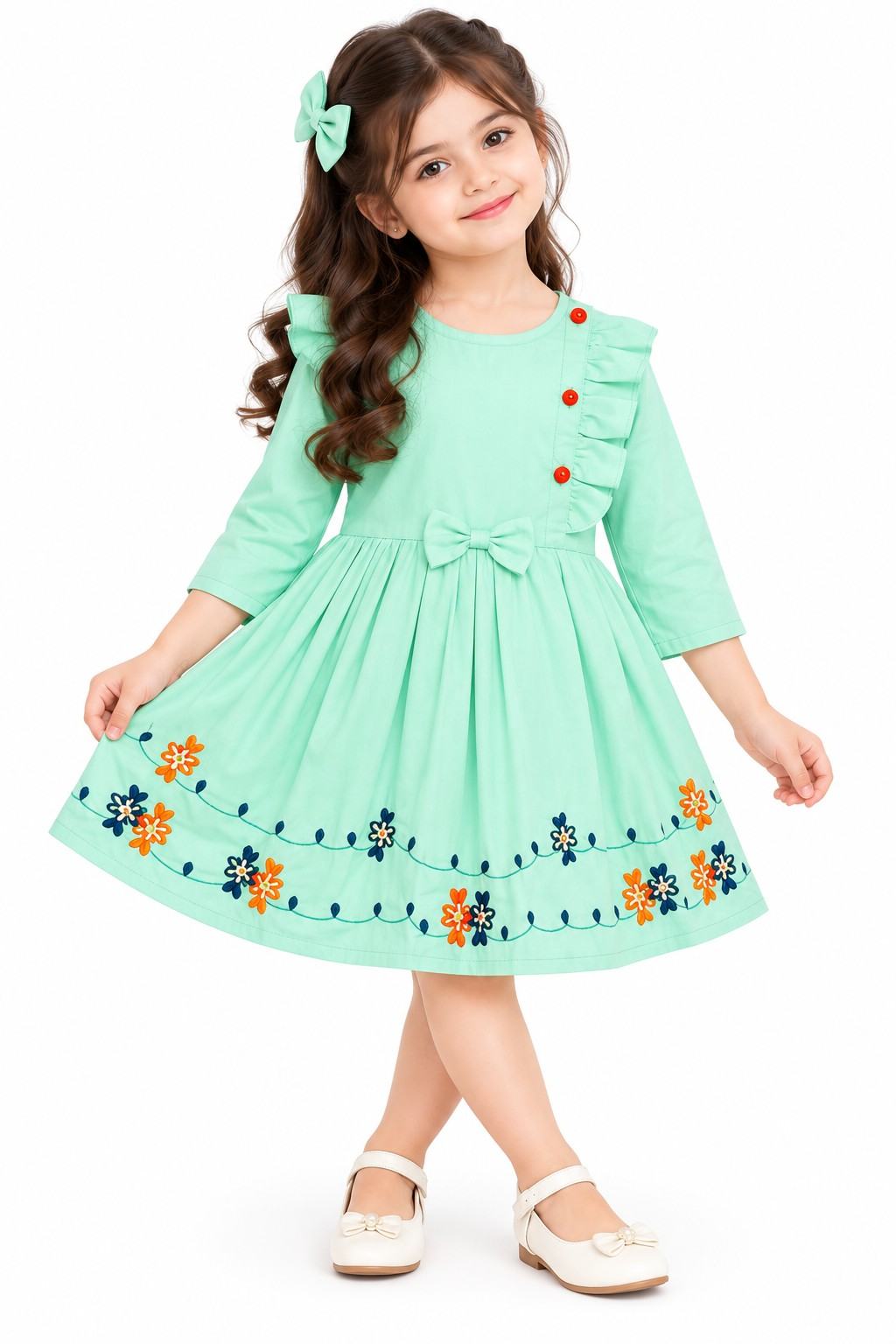 Goegeous Baby Girls Stylish Cotton Frock - Sea Green