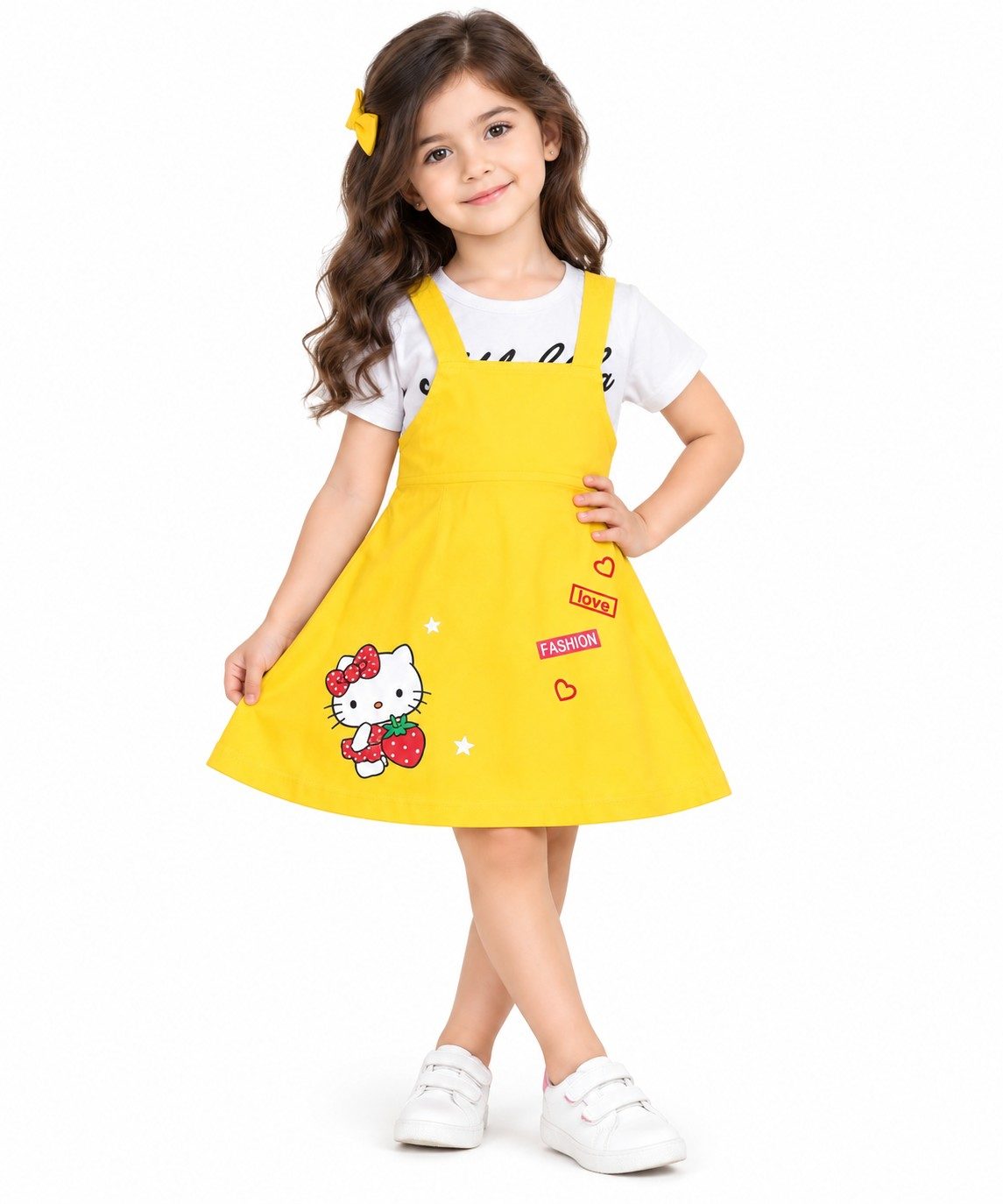 Yellow Pinafore with Cat Graphic Outfit