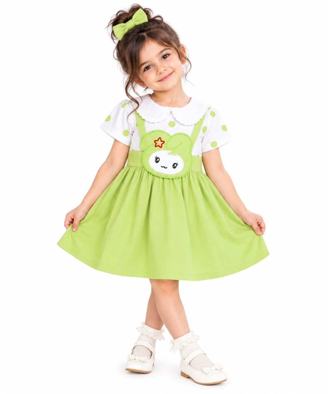 Kawaii Green Polka Dot Frock White & green